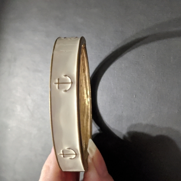 Gold Tone White Enamel Anchor Hinged Cuff Statement Bracelet - Picture 2 of 5